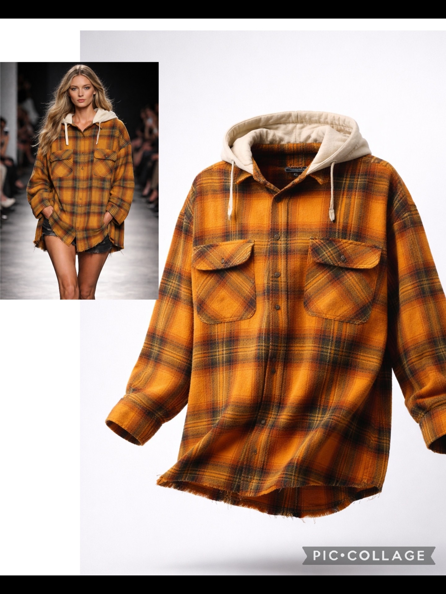 Plaid Hooded Shacket Jacket - Mustard Plaid